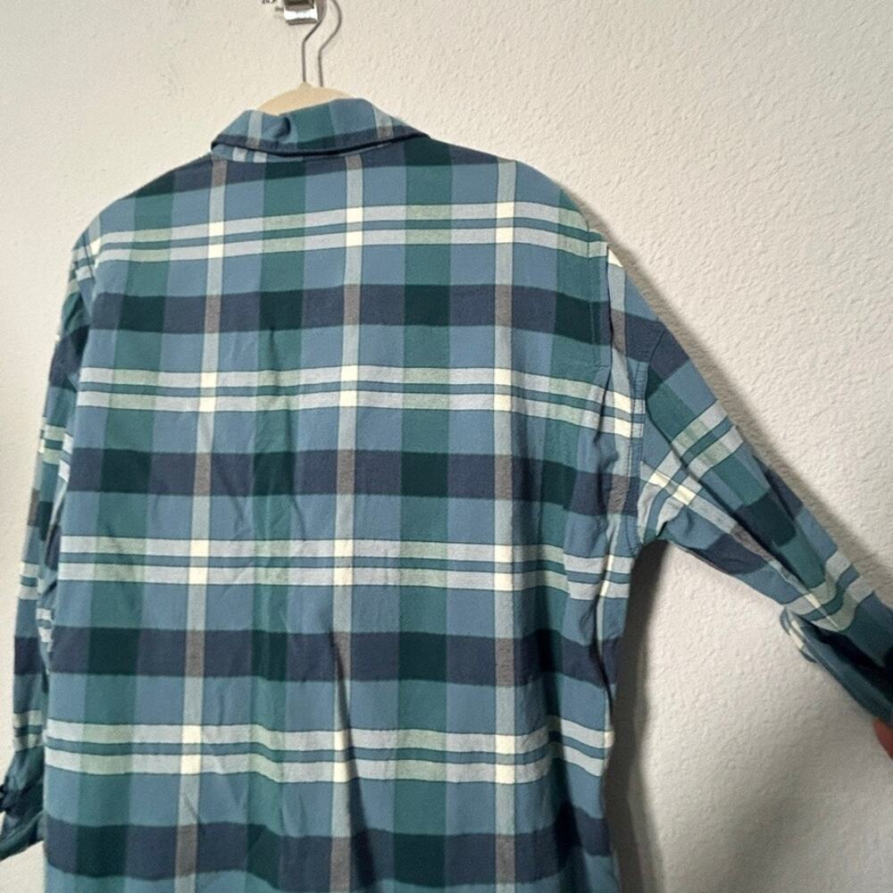 Free People Loveland Plaid Shirt Blue Raw Hem Oversize Size XS Button Up Boho - Picture 11 of 13